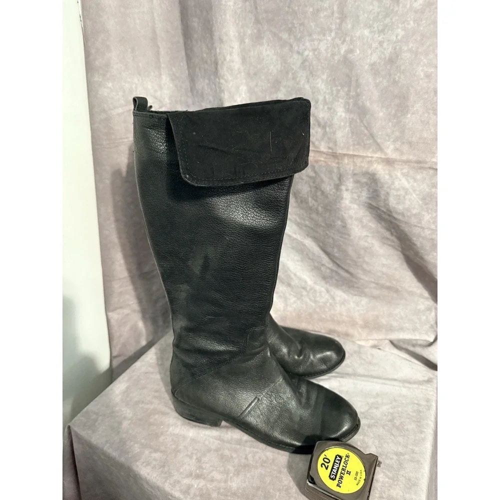 Nine West Noriko Black Knee-High Leather Riding Boots Women 10M Preowned